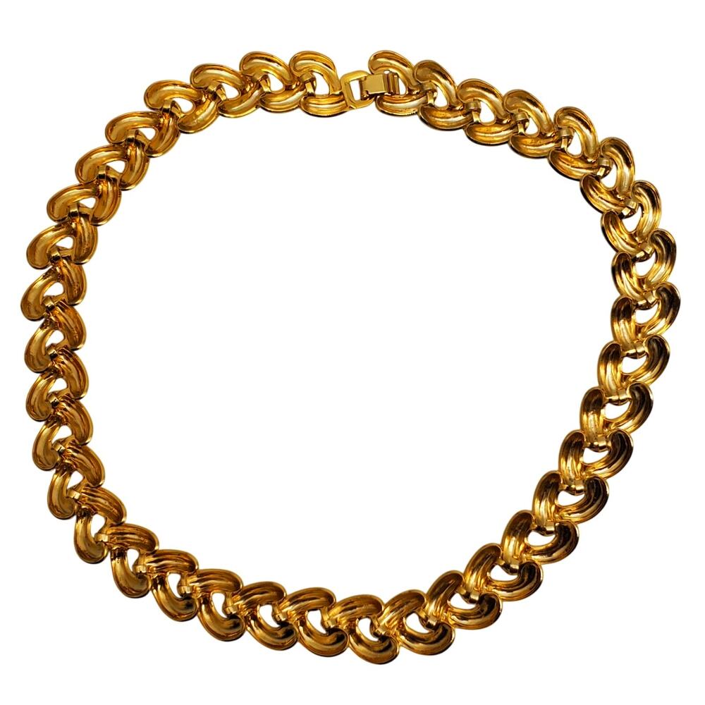 Chunky Gold Tone Link Necklace Layered Statement Chain Bold Boho Vintage 80s 90s - Picture 6 of 7